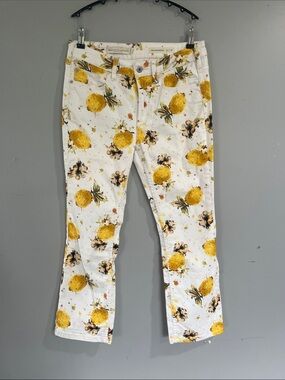 Pilcro and the Letterpress White Straight-Leg Jeans with Yellow Lemon Print 28